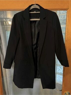 Women's Black Longline Open Blazer Jacket